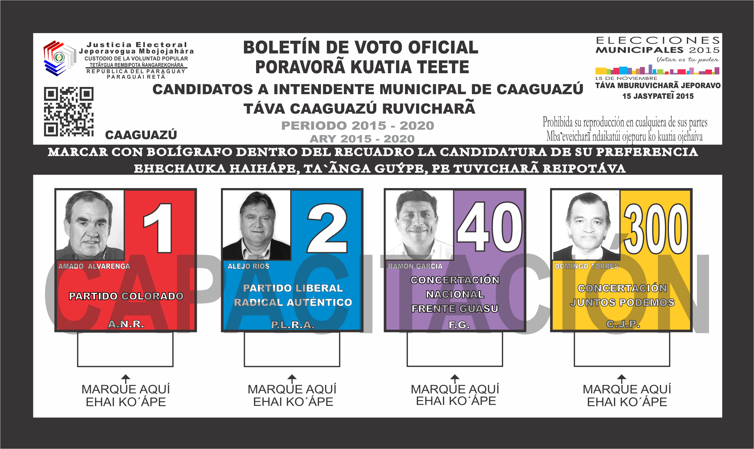 Boletines de voto del Distrito Caaguazu del departamento 5 - Caaguazu- Intendente