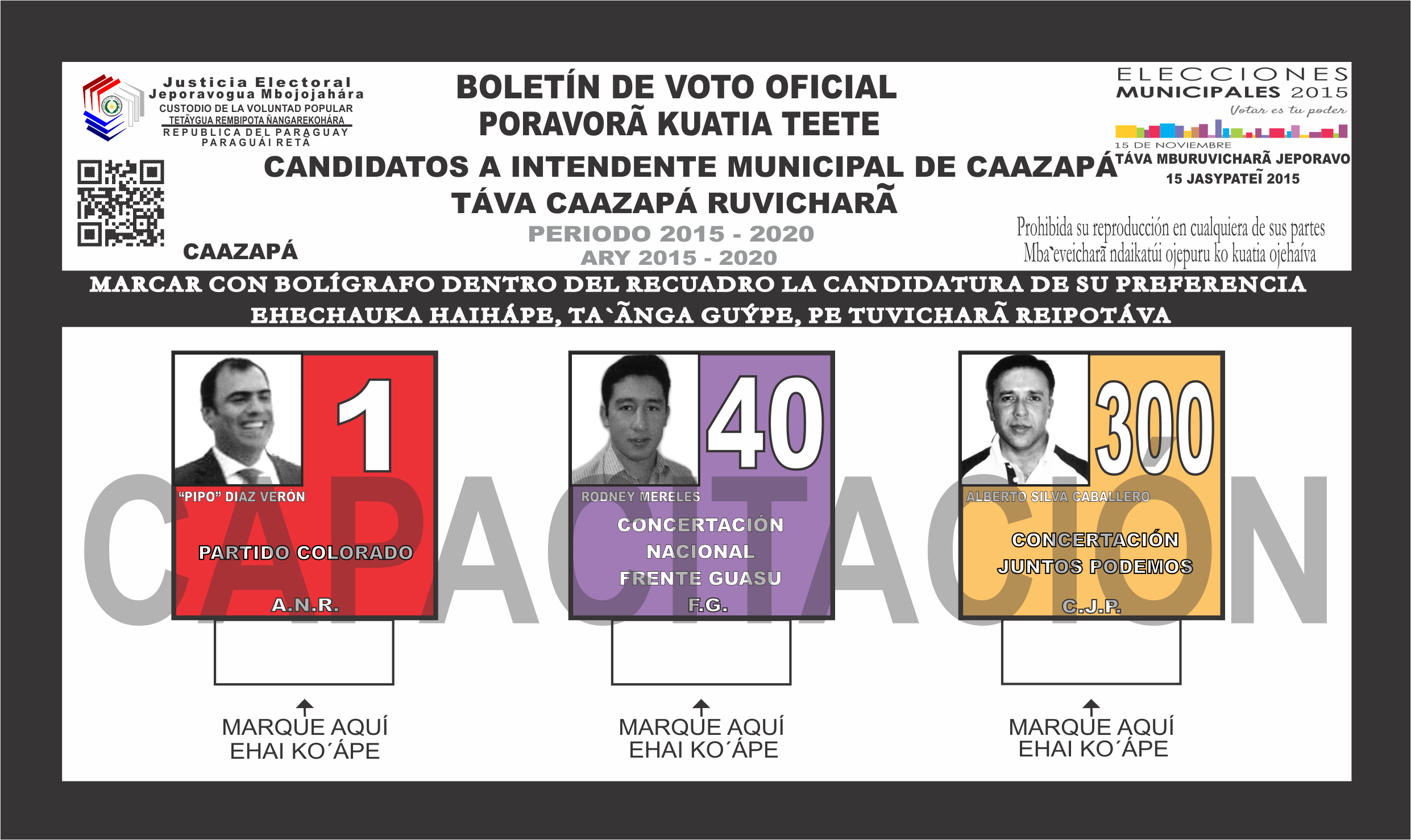 Boletines de voto del Distrito Caazapa del departamento 6 - Caazapa- Intendente