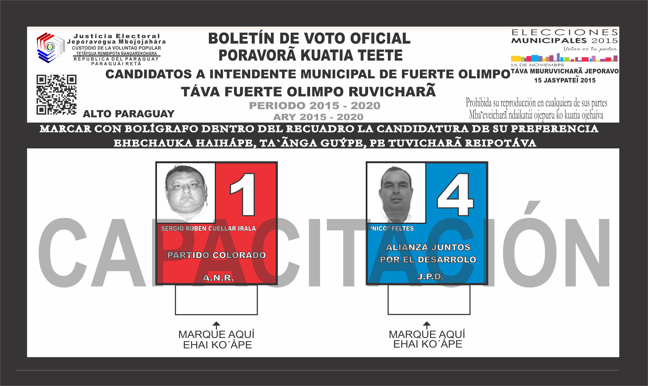Boletines de voto del Fuerte Olimpo del departamento 16 - Alto Paraguay - Intendente