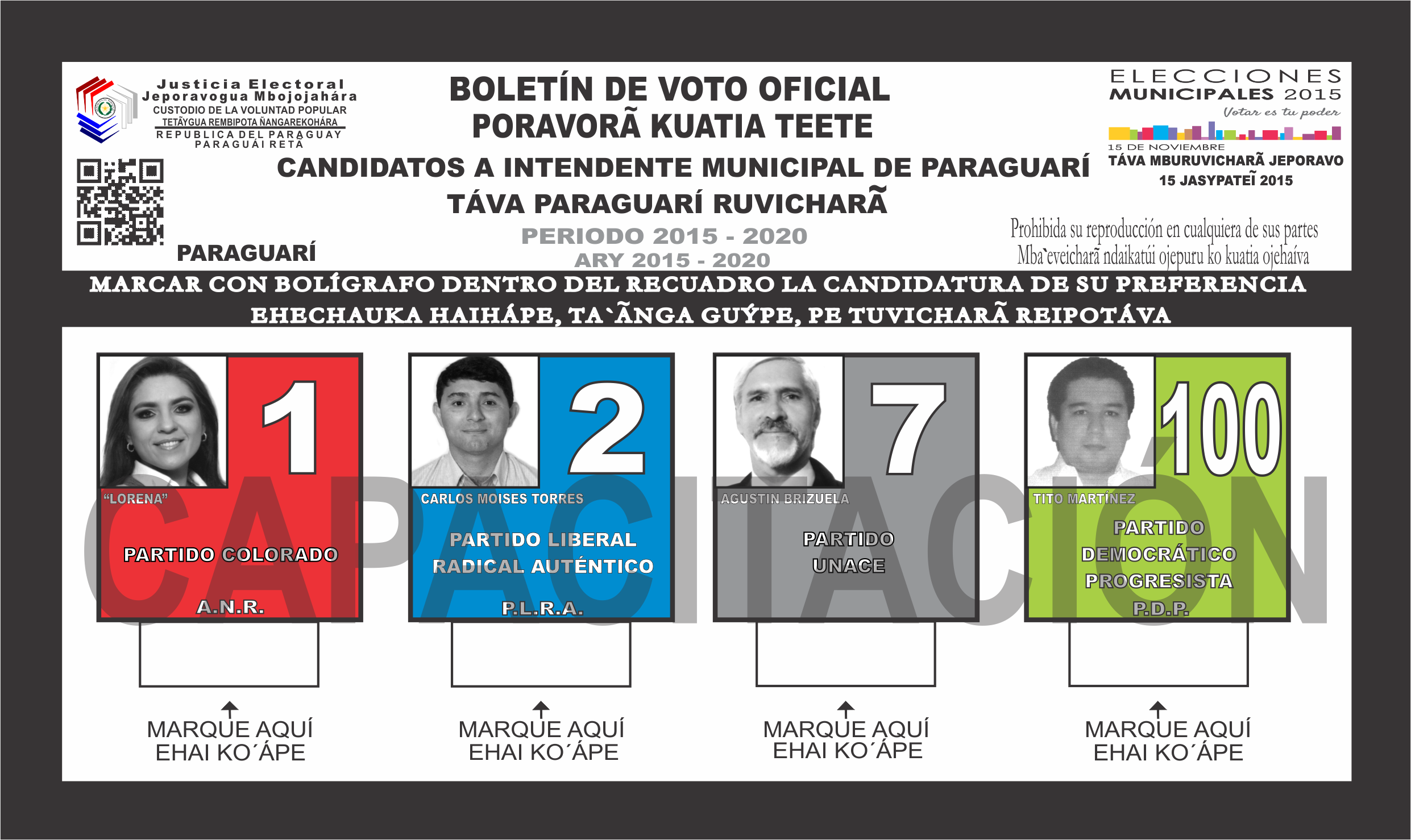 Boletines de voto del Distrito Paraguarí del departamento 9 - Paraguarí- Intendente