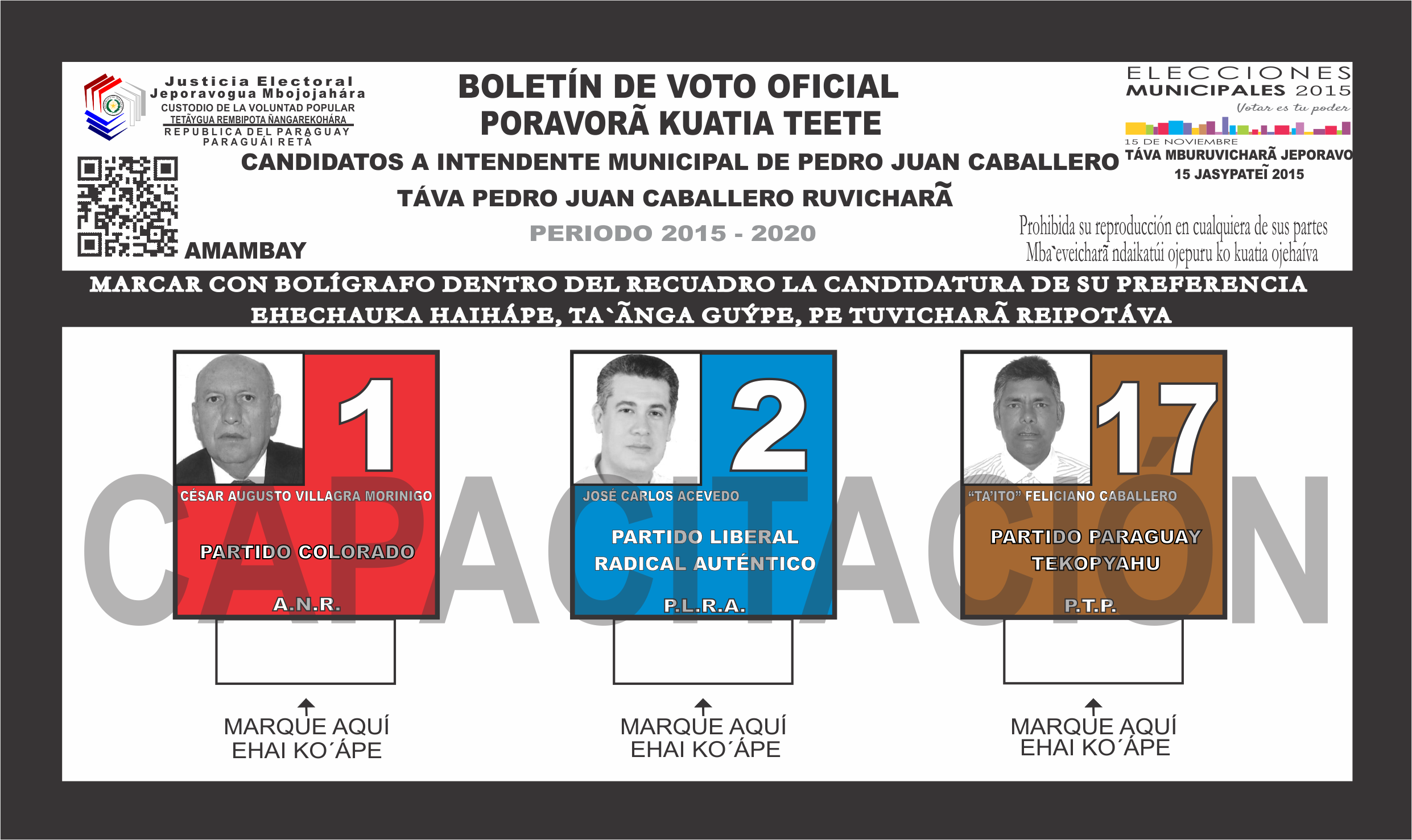 Boletines de voto del Distrito Pedro Juan Caballero del departamento 13 - Amambay - Intendente