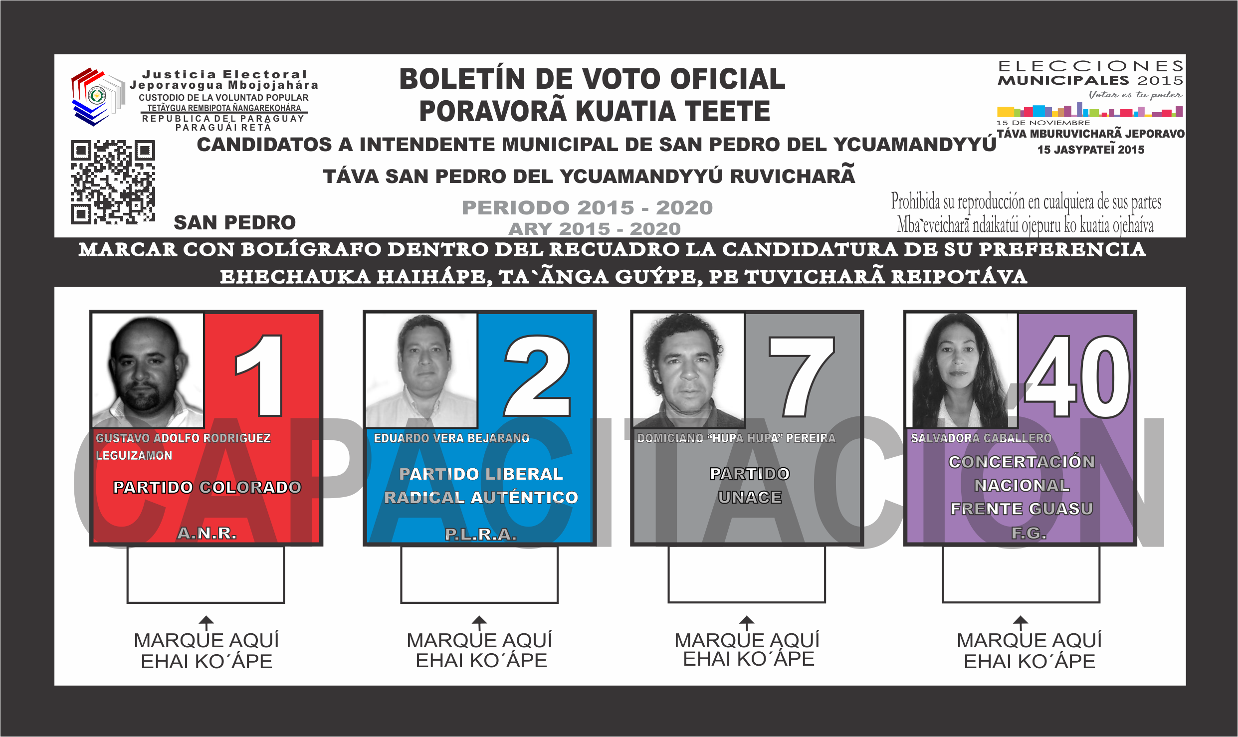 Boletines de voto del Distrito San Pedro del departamento 2 - San Pedro- Intendente