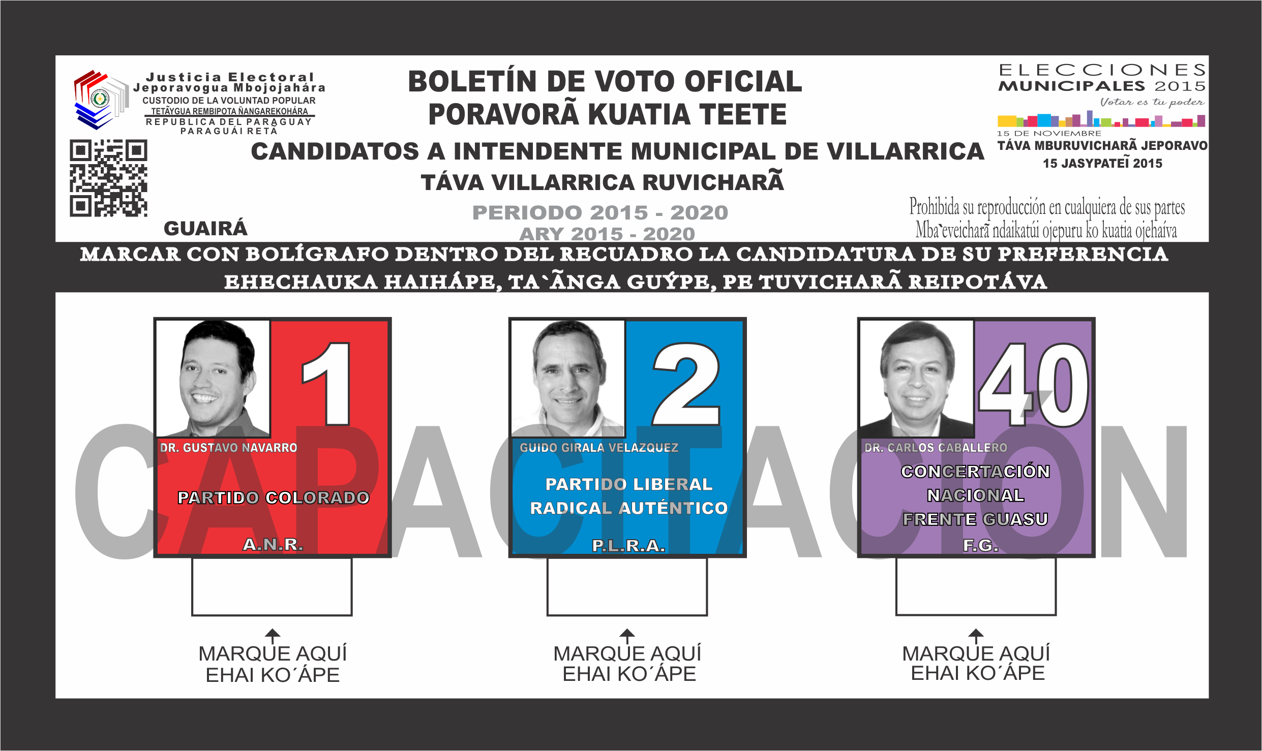 Boletines de voto del Distrito Villa Rica del departamento 4 - Guaira- Intendente