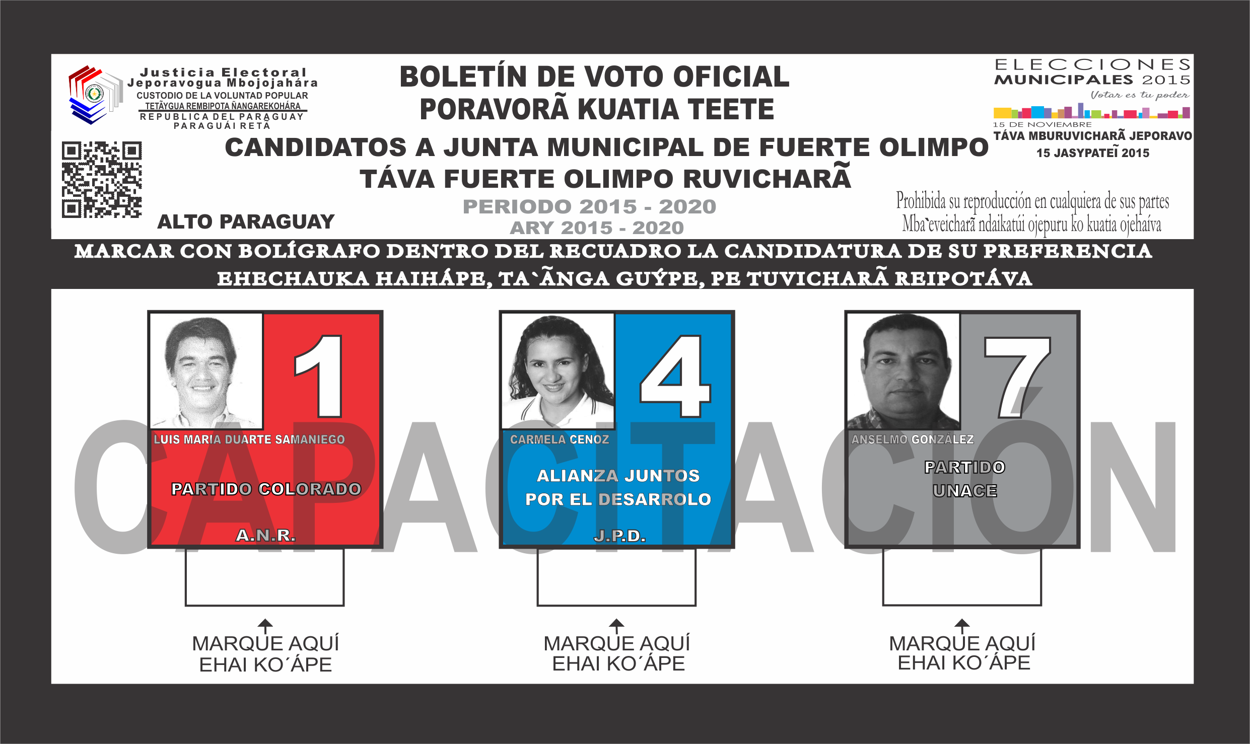 Boletines de voto del Distrito Fuerte Olimpo del departamento 16 - Alto Paraguay - Junta Miunicipal