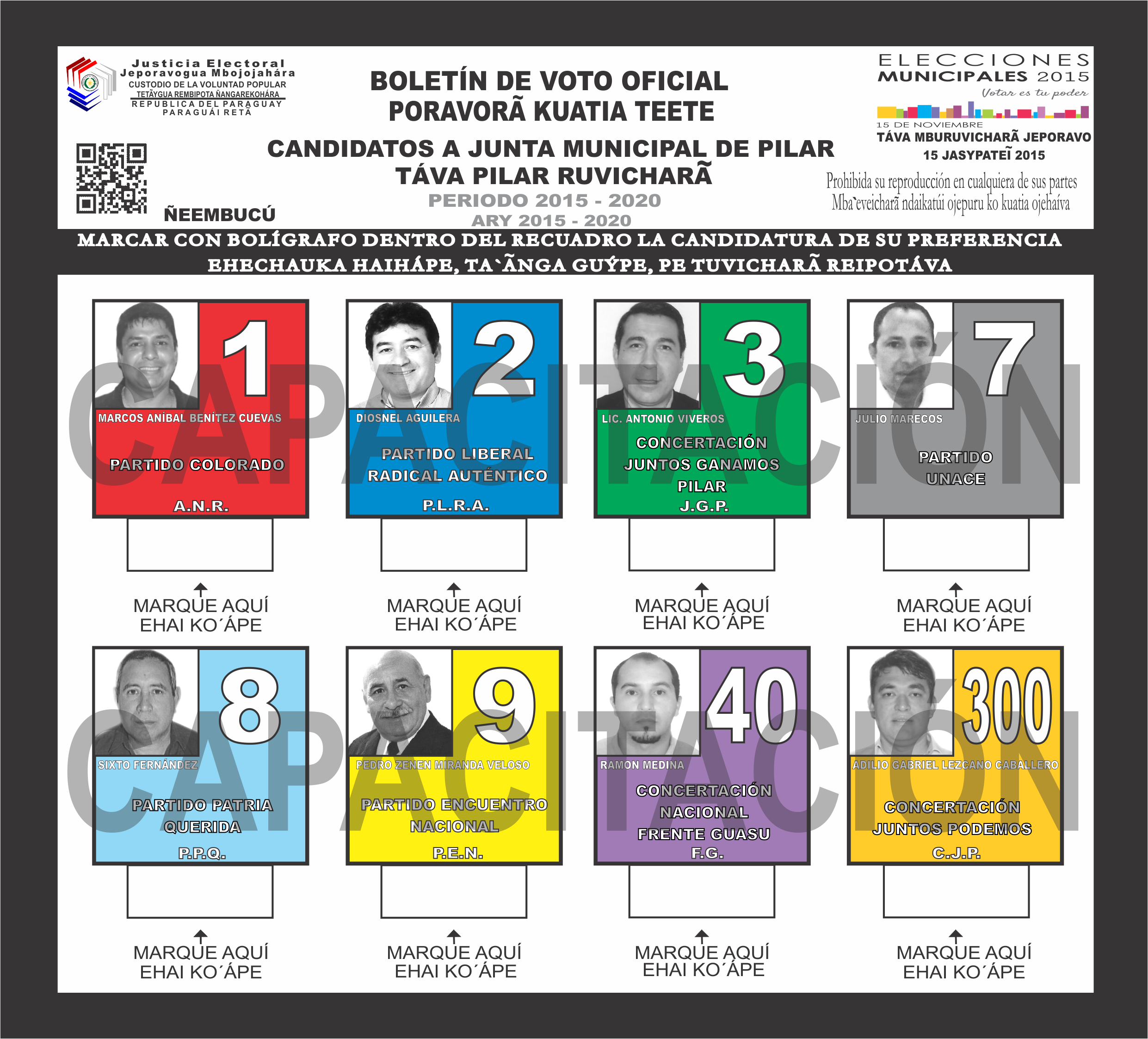 Boletines de voto del Distrito PILAR del departamento 12 - Ñeembucu- Junta Miunicipal