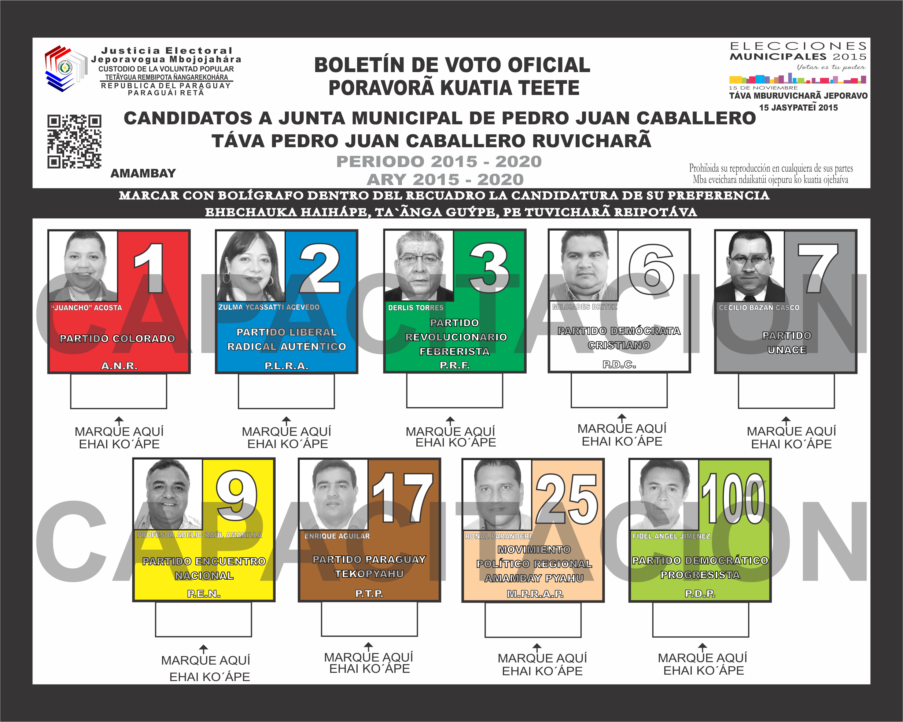 Boletines de voto del Distrito Pedro Juan Caballero del departamento 13 - Amambay - Junta Miunicipal